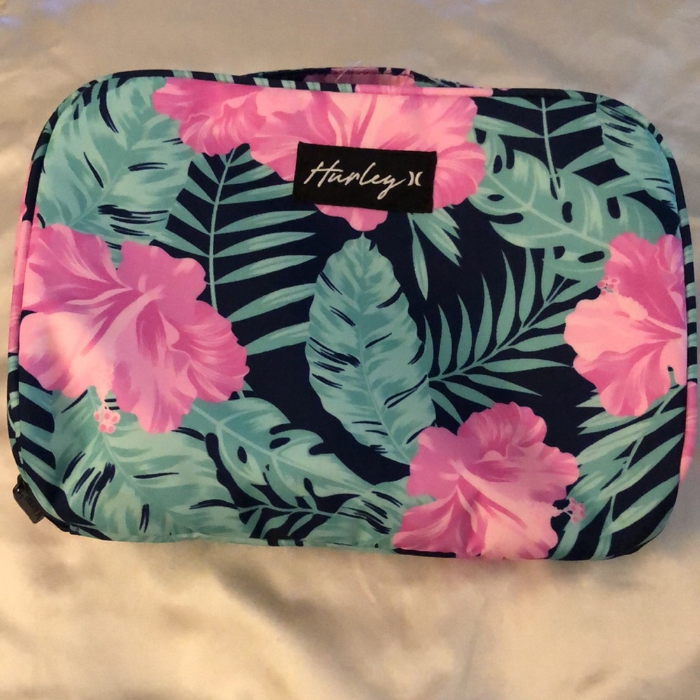 Hurley 100% Polyester Obsidian & Tropical Flower Zip Around Cosmetic Bag OS NWT - Picture 16 of 16